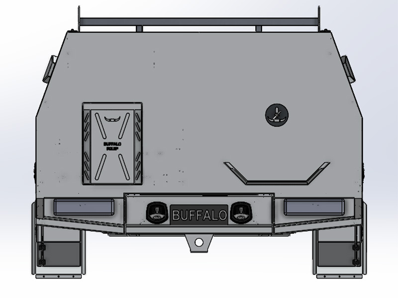 Technical drawing of chassis mount canopy from the rear view