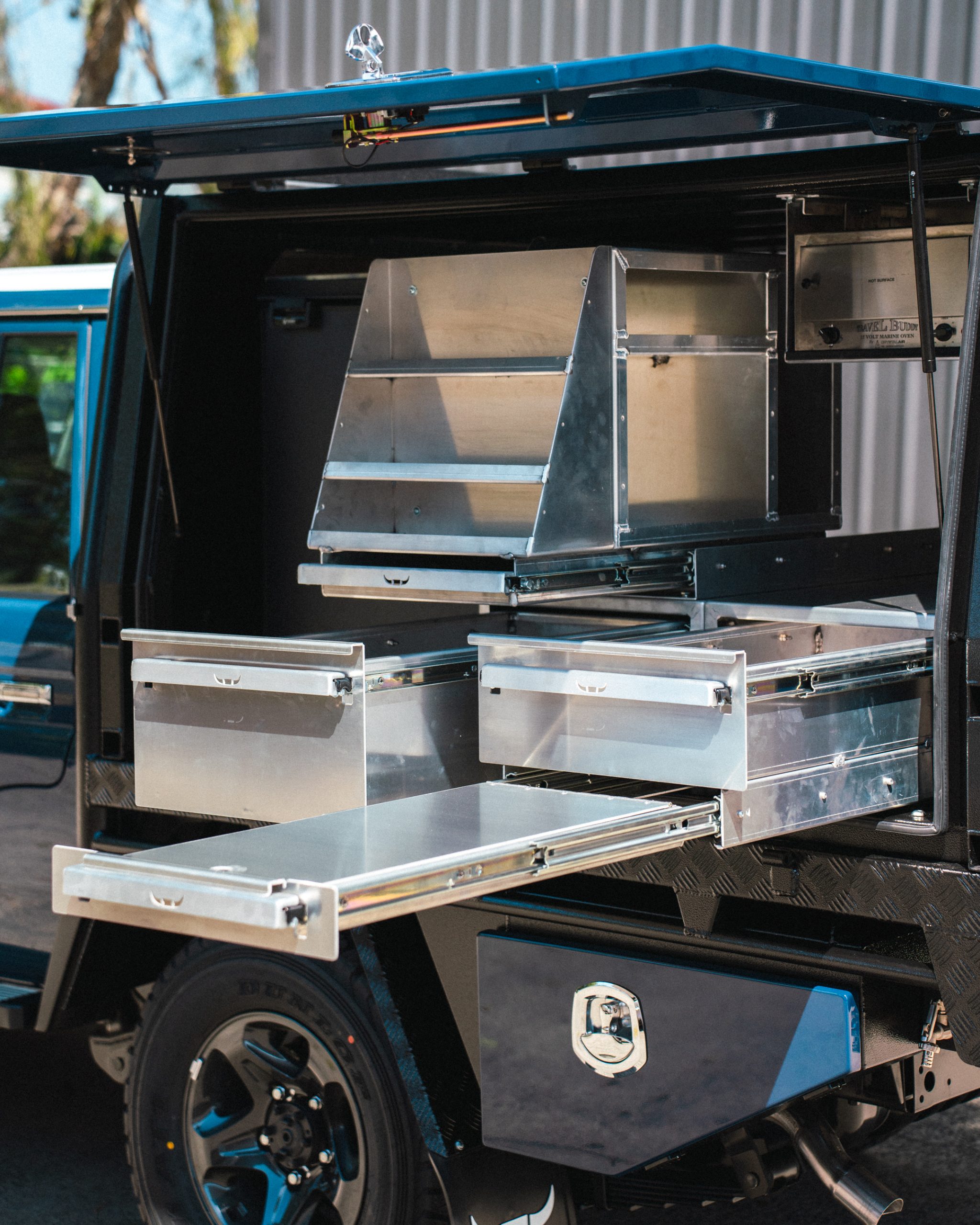 HEavy Duty Alloy canopy set up with drawers, fridge, storage and electrical package