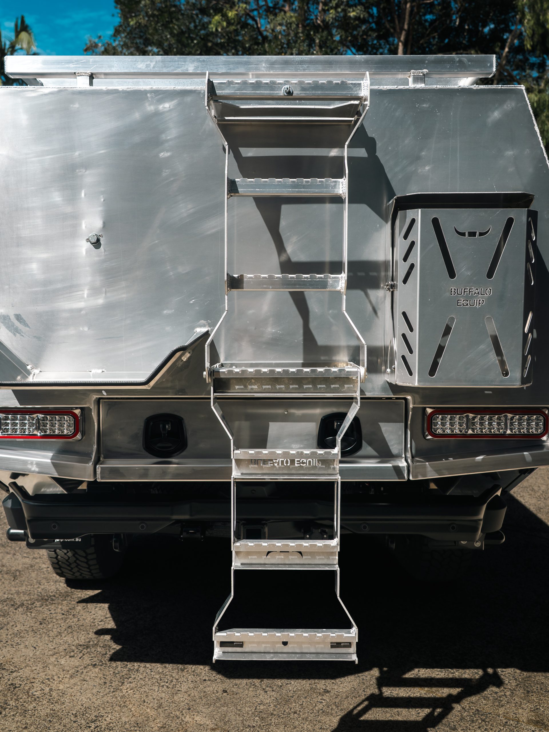 Inspiration Custom Chassis Mount Canopy with Ladder, Jerry can Holder and spare tyre mount