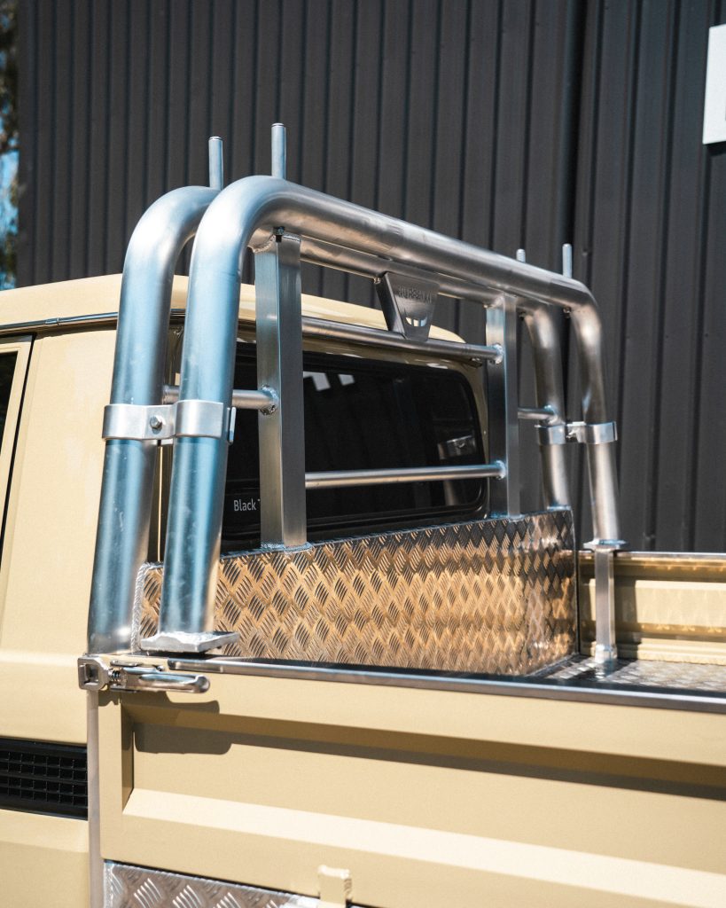 79 Series Landcruiser with Rear Ladder Rack and Front Sleeve and Clamp System